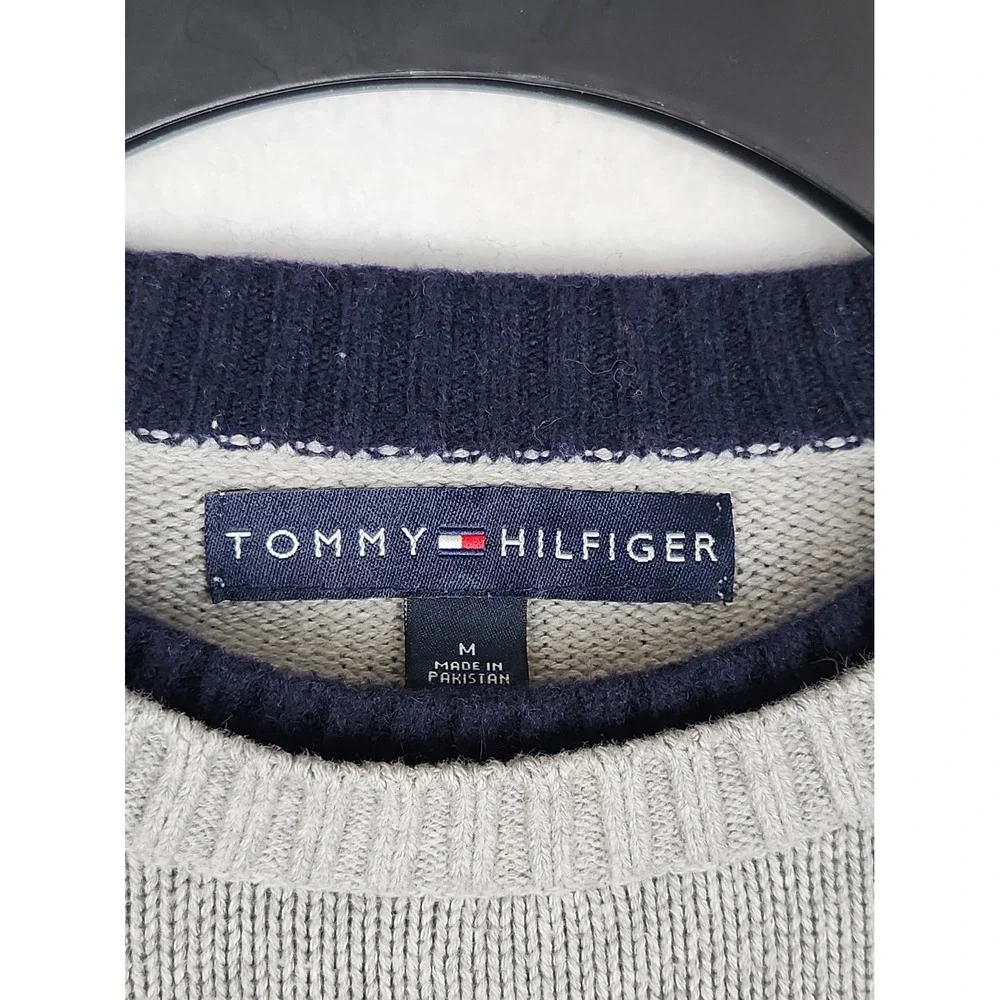 Tommy Hilfiger Sweater Mens M Grey Long Sleeve Cotton/Wool Blend Crew Neck EUC